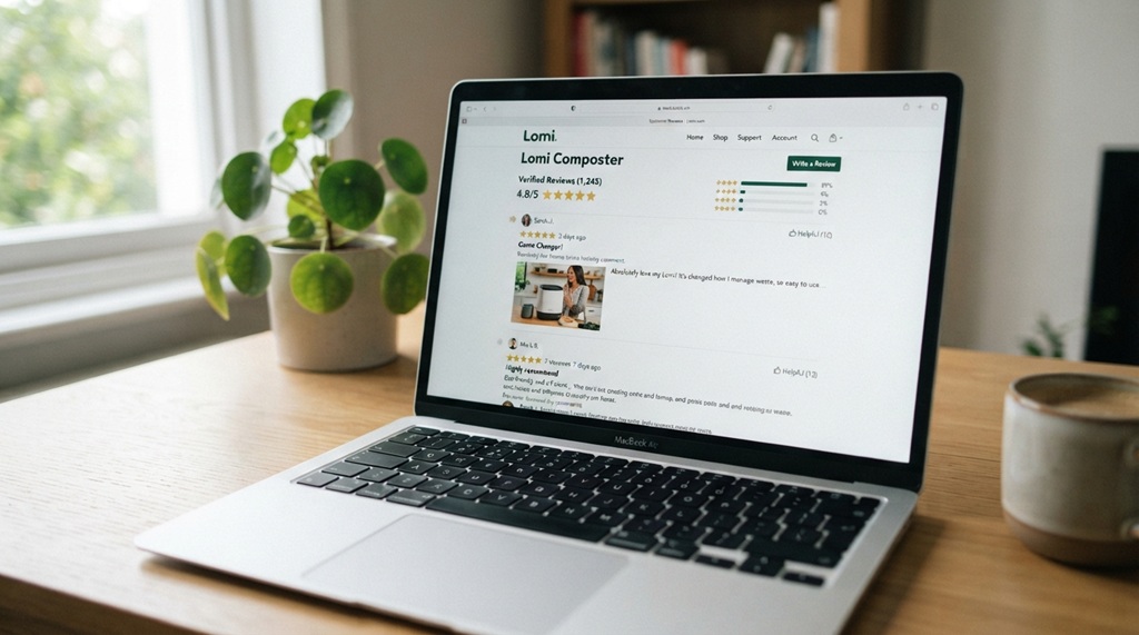 Laptop screen displaying customer reviews for a local roofing company.